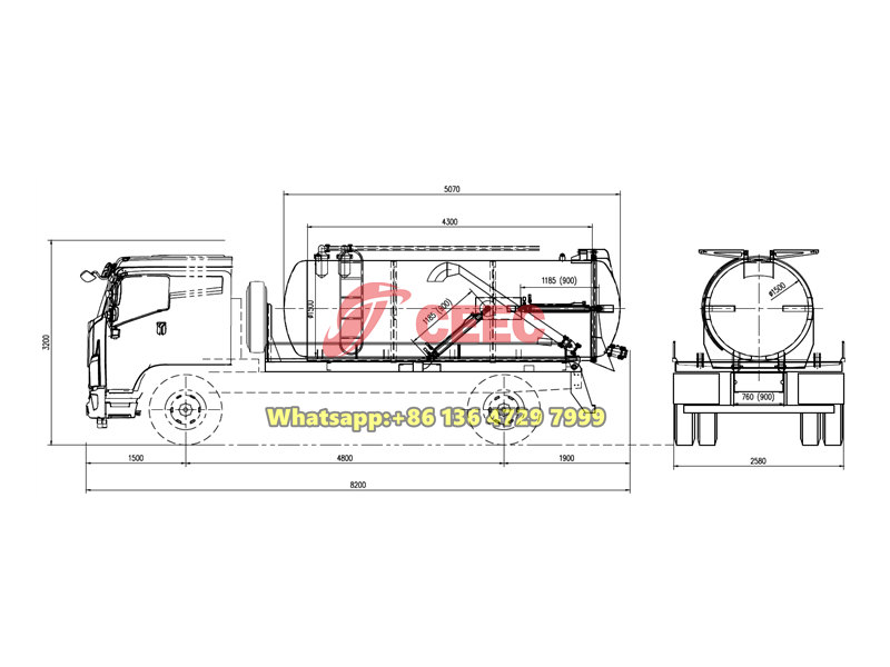 Beiben 4×2 vacuum tank truck drawing