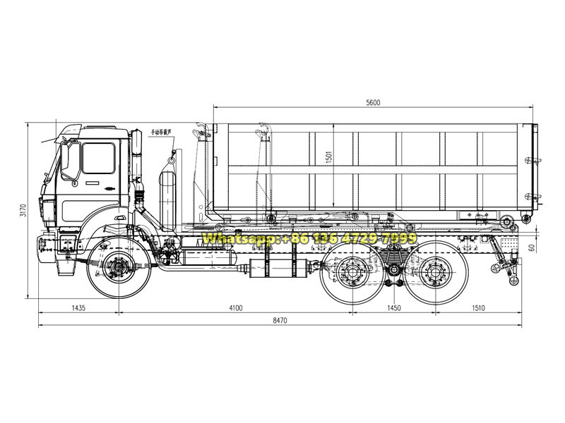 Beiben 6×4 hook loader garbage truck drawing